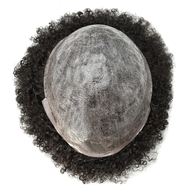Pwigs Hairpiece Afro Toupee For Black Men Full Poly Skin Pu African American Curly Afro Wig 150% Density Toupee Hairpieces 10X8 Inch - Image 3