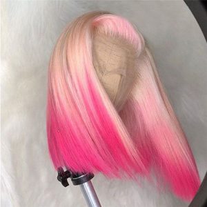 Pink Colored Short Bob Human Hair Wigs For Women Peruvian Remy Ombre Lace Front Wig Glueless Straight Wig Pre Plucked - Image 3