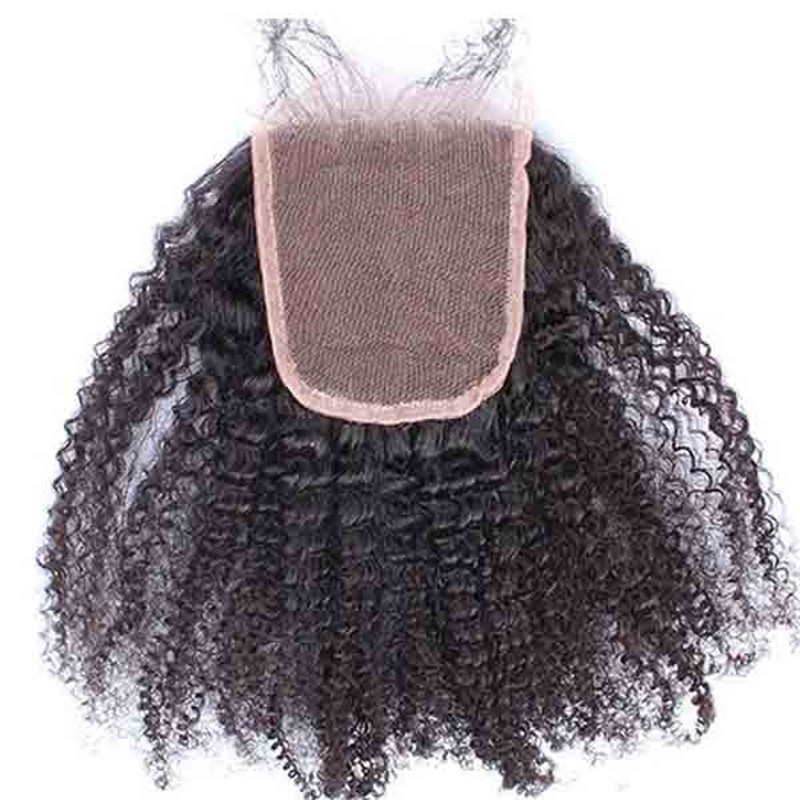 Human Hair Closures Malaysian Remy Hair Afro Kinky Curly Three Part Lace Closure 4x4inches Natural Color - Image 5