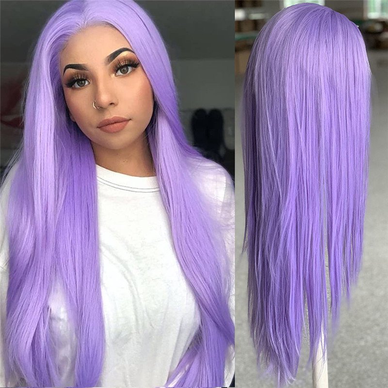 150% Density Straight Purple Lace Front Wig Peruvian Remy Hair Purple Colored Human Hair Wigs For Women Pre Plucked Transparent - Image 3