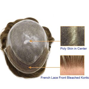 Hairpiece Men'S Toupee Lace front Hair Replacement System Bleach Knot Natural Hairline Hairpiece Thin Skin Black Human Hair Poly Toupee - Image 5
