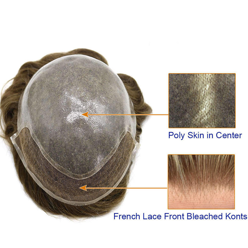 Hairpiece Men'S Toupee Lace front Hair Replacement System Bleach Knot Natural Hairline Hairpiece Thin Skin Black Human Hair Poly Toupee - Image 5