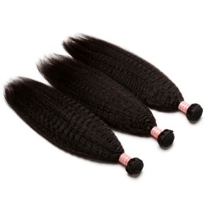 Alternative view of Natural Color Kinky Straight Brazilian Human Hair Extensions Weave 3 Bundles