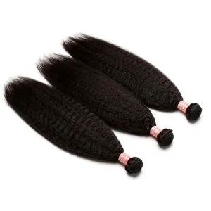 Alternative view of Natural Color Kinky Straight Brazilian Human Hair Extensions Weave 3 Bundles