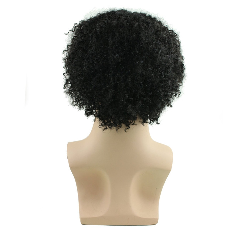Afro Kinky Curly Short Wig Brazilian Remy Human Hair 130% Density Short Wig Toupee Hairpiece for Men (Black) - Image 15
