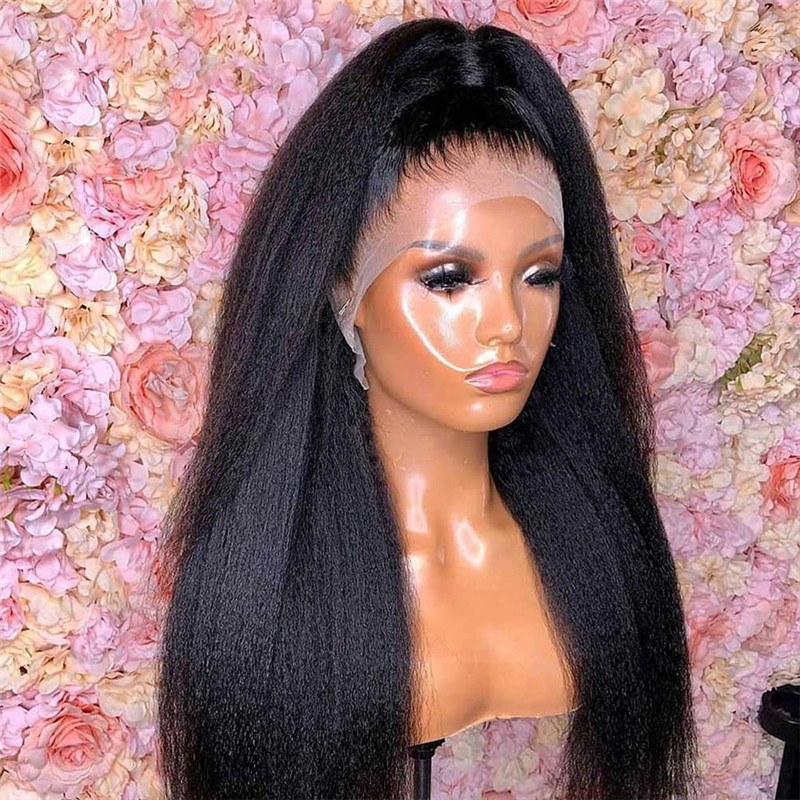 Kinky Straight Lace Front Wig Remy Peruvian 13x4 Lace Front Human Hair Wigs For Black Women Yaki Straight Human Hair Wigs - Image 5