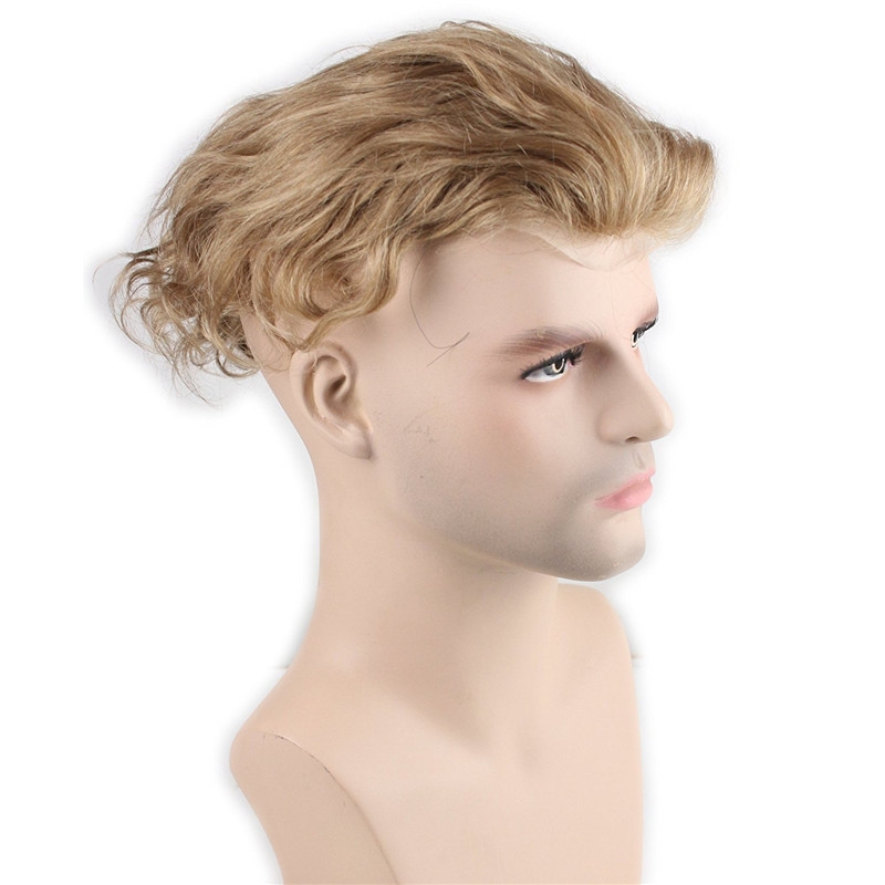 Men's Toupee 10"x8" Human Hair Thin Skin Hairpiece Hair Replacement Wigs Mono Lace Net Base for Men #21 Ash Blonde Color - Image 5