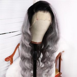 Alternative view of Human Hair Silver Grey Color With Dark Root Lace Front Wig