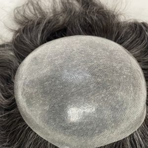 Pwigs Toupee for Men Full Thin Skin PU Cap Base 12inch Long European Human Hair Men Toupee Natural Hairline Hair System 1b Mixed with 60% White Hair Men Wigs - Image 7