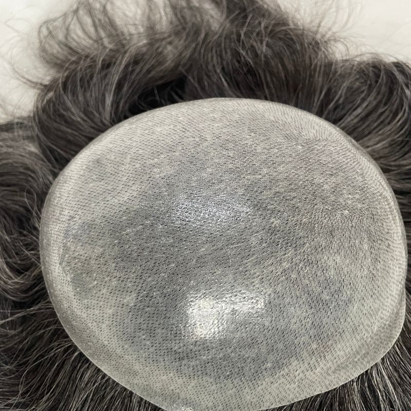 Pwigs Toupee for Men Full Thin Skin PU Cap Base 12inch Long European Human Hair Men Toupee Natural Hairline Hair System 1b Mixed with 60% White Hair Men Wigs - Image 7