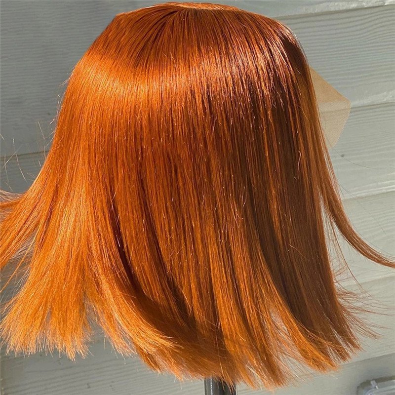 Orange Short Bob Wigs Orange Lace Front Human Hair Wigs For Women Brazilian Remy Ombre Bob Transparent Lace Wigs - Image 3
