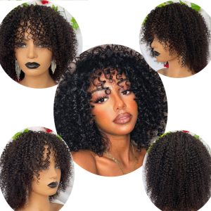 Curly Afro Wigs with Bangs Short Wigs Curly Black Wig Human Hair kinky Curly Full Machine Made Wigs for Black Women 180% Density - Image 7