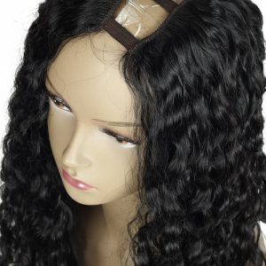 Unprocessed Curly U Part Malaysian Human Hair Wig U part Wigs for Black Women Left Side Parting 1''x4'' inches Natural Color - Image 4