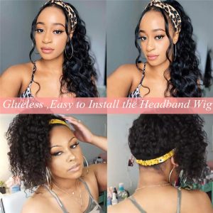 Alternative view of Headband Wig Deep Wave Human Hair Wigs for Black Women Glueless None Lace Front Wigs 150% Density Brazilian Human Hair Wigs Machine Made Headband Wigs
