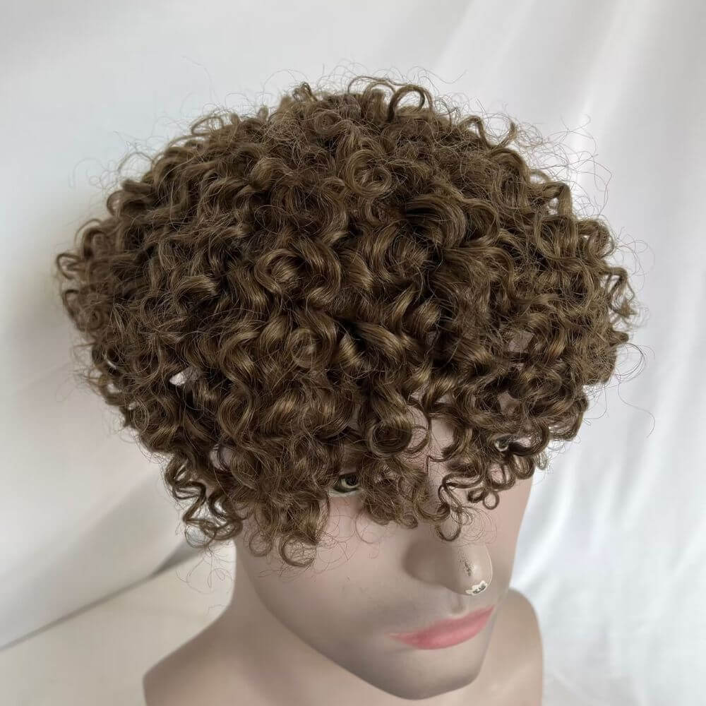 Toupee For Men Brown Color Curly Full Swiss Lace Base Remy European Human Hair System 8x10 Hair Prothesis - Image 6