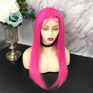 Straight Pink Lace Front Wig Brazilian Remy Hair Pink Bob Ombre Human Hair Wig Pink Closure Wig Transparent Lace Wigs For Women - Image 3