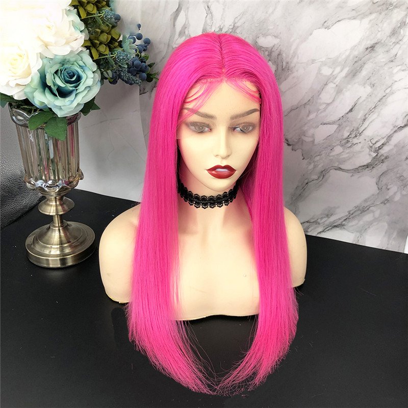 Straight Pink Lace Front Wig Brazilian Remy Hair Pink Bob Ombre Human Hair Wig Pink Closure Wig Transparent Lace Wigs For Women - Image 3