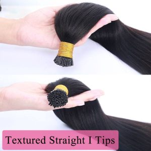 Coarse Yaki Straight I Tip Hair Extensions Textured Straight I Tip Microlinks For Women Brazilian Virgin Hair Pwigs - Image 2