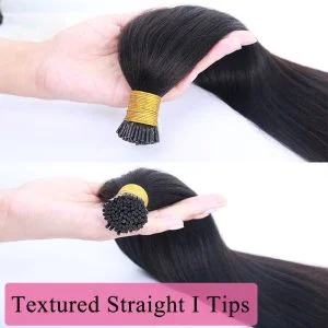 Alternative view of Coarse Yaki Straight I Tip Hair Extensions Textured Straight I Tip Microlinks For Women Brazilian Virgin Hair Pwigs
