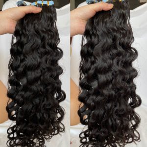 Tape in Hair Extensions Natural Color Real Human Hair Water Wave Hair Extensions Tape Seamless Glue in Skin Weft Hair Extensions for Women 40pcs - Image 3