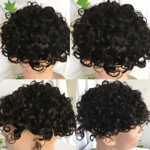 Alternative view of Pwigs 100% Human Hair Toupee for Men HairPieces Men Wigs Curly Hair Lace Frontal Mono Lace Top 8*10 20MM Man Hair Toupee Natural Black