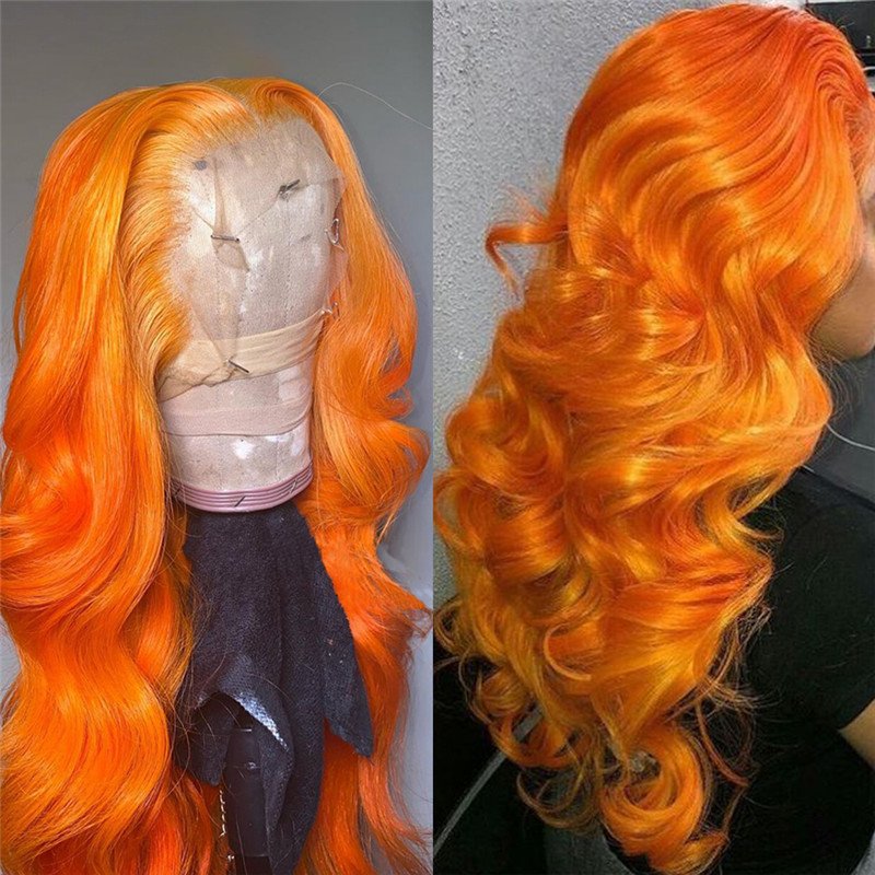 Transparent Lace Wigs Peruvian Body Wave Wigs Orange Ginger Color Pre-plucked Lace Front Wig Ombre Colored Human Hair Wigs 150% - Image 2