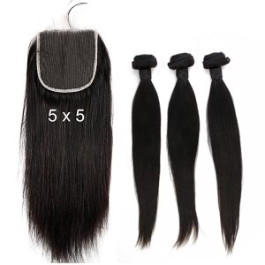 5x5 Straight Lace Closure With Baby Human Hair With Bundles Brazilian Remy Hair Closure Free Part Natural Color - Image 3