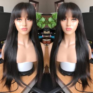 Straight Lace Front Wig With Bangs Remy Brazilian 13x4 Lace Front Human Hair Wigs For Black Women Bang Wig Human Hair Frontal - Image 4