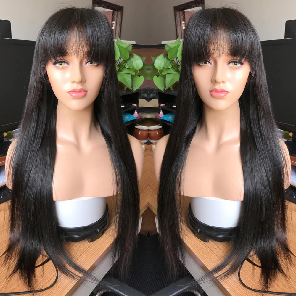 Straight Lace Front Wig With Bangs Remy Brazilian 13x4 Lace Front Human Hair Wigs For Black Women Bang Wig Human Hair Frontal - Image 4