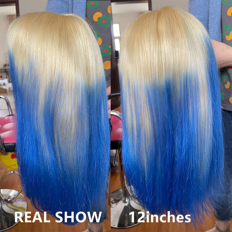 Peruvian Hair Blonde With Blue Ombre Color Lace Front Bob Wig - Image 5