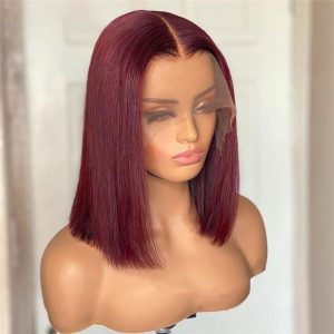 150% Straight 99j Red Short Bob Human Hair Wigs Brazilian Remy Pre Plucked Highlight Wig 13x4 Lace Wigs Glueless Wigs - Image 3