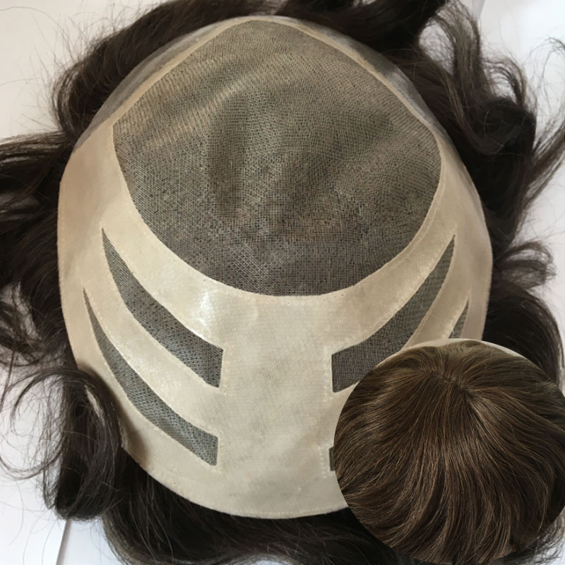 Toupee For Man's Hair Replacement System Wigs With Soft Thin 10"X 8" Mono Lace Hairpiece 90% #5 Brown Human Hair Mixed 10% Grey Hair - Image 26