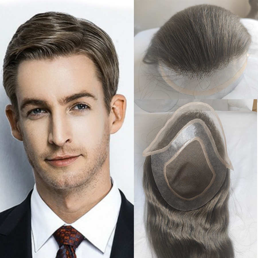 Long Human Hair Toupee for Men 12inch 10x8 Hairpieces Human Hair Mens Toupee Mono Net with PU around Natural Black Color Men Wigs - Image 12