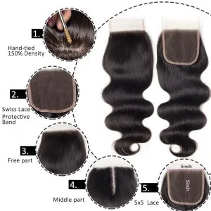 Alternative view of Transparent HD Swiss Thinner lace Free Part Body Wave 5x5 Lace Top Closures Natural Color Pre Plucked Hair Line