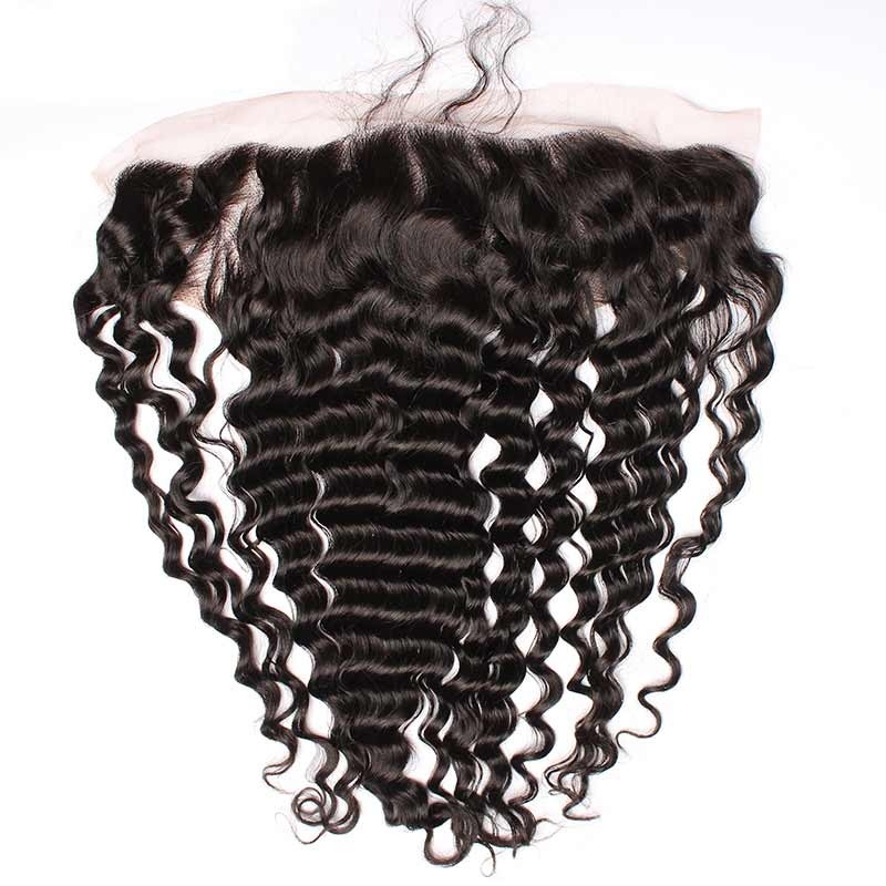 HD 13X4 Lace Frontal Deep Wave Brazalian Remy Hair Ear To Ear Lace Frontal Closure Natural Color - Image 4