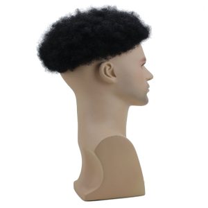 Alternative view of Afro Curly Mens Toupee Hairpiece Wig Human Hair Mono Base with Hard PU Reforced Base Size 9.5x7.5 inch #1B Off Black