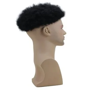 Afro Curly Mens Toupee Hairpiece Wig Human Hair Mono Base with Hard PU Reforced Base Size 9.5x7.5 inch #1B Off Black - Image 2