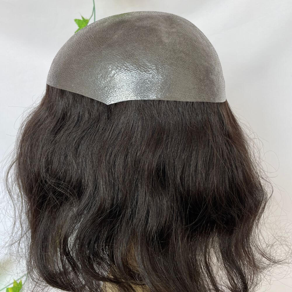 Pwigs Toupee for Men Full Thin Skin PU Cap Base 12inch Long European Human Hair Men Toupee Natural Hairline Hair System 613 Blonde Brown 1B Color Men Wigs - Image 9