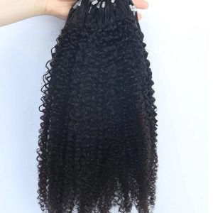 Kinky Curly Bead Loop Human Hair Extensions Brazilian Virgin Hair Weave I Tip Micro Ring Extensions - Image 3