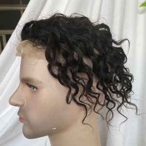 Toupee for Man Lace Front PU Around Men Toupee Loose Curly 14x19 cm 1B Color 100% Human Hair Replacement Systems
