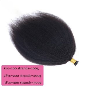 Alternative view of Kinky Straight I Tip Hair Extensions 100% Brazilian Virgin Human Hair Corase Yaki Straight Blow Out I Tip Microlinks Pwigs