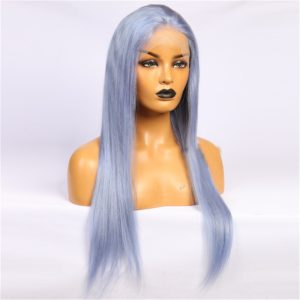 Alternative view of Virgin Human Hair Straight Lace Front Light Blue Wigs