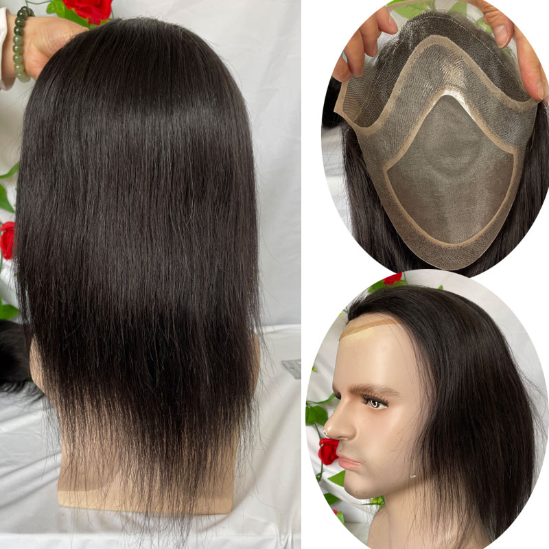 Toupee For Men Long Hair Men's Wigs 12inch Human Hair Wigs For Men Natural Wavy Curly Toupee Black Men Hair 8*10 European Hair - Image 2
