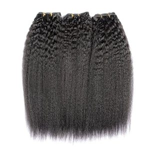 Kinky Straight Hair Bundles with Lace Closure, Yaki Straight Hair Weave Hair Human Lace Closure Human Hair - Image 5