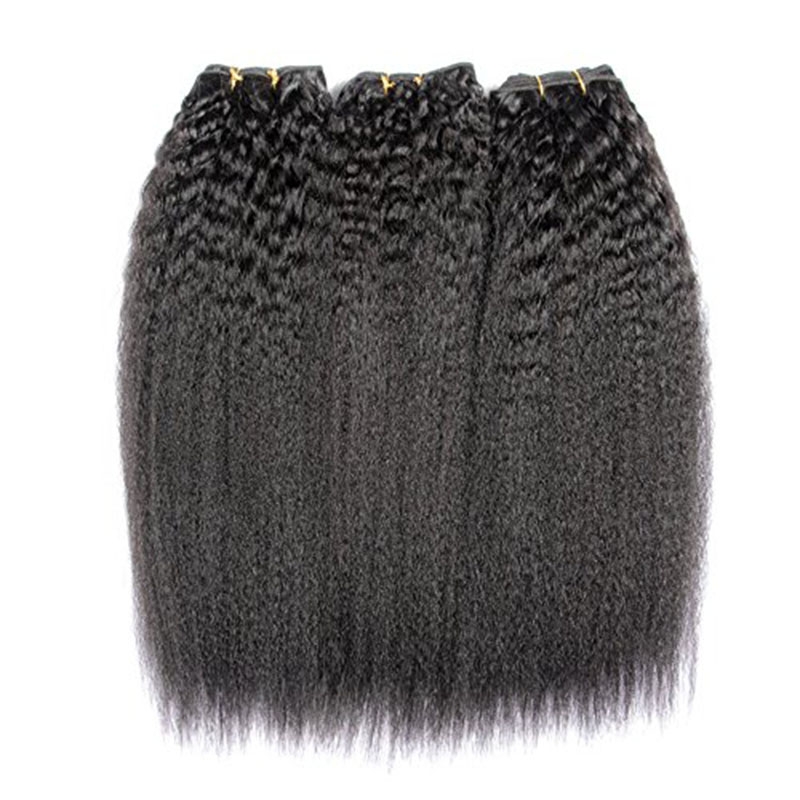 Kinky Straight Hair Bundles with Lace Closure, Yaki Straight Hair Weave Hair Human Lace Closure Human Hair - Image 5