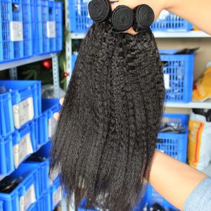 Natural Color Peruvian Human Hair Kinky Straight Hair Weave 3 Bundles - Image 3