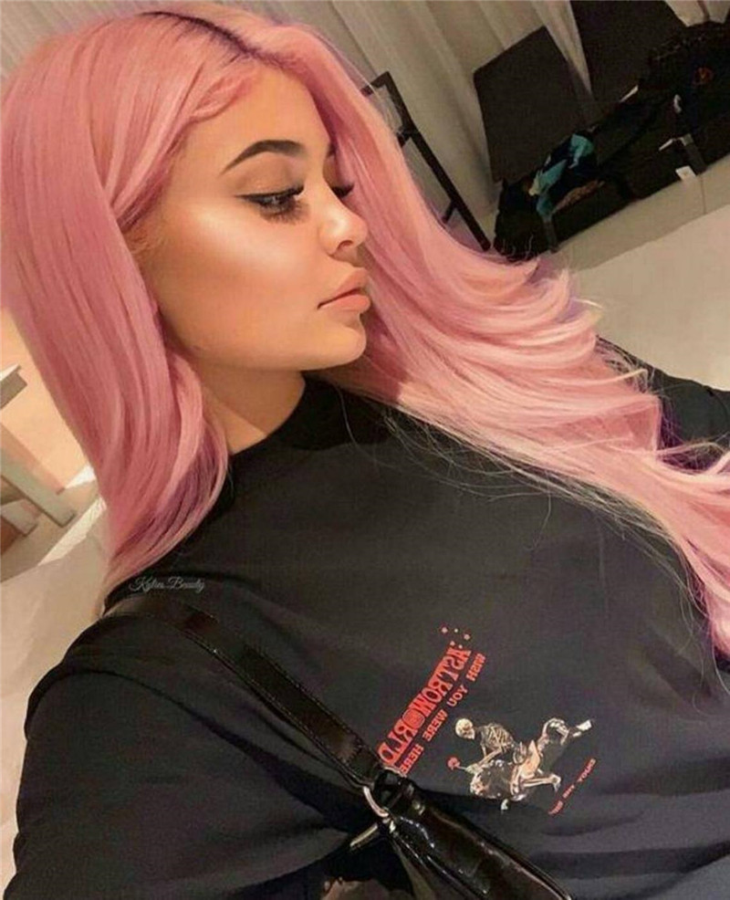 28inch Straight Leather Pink Beauty Human Hair Ombre Wigs Malaysia Remy Hair Lace Front Wigs For Women Colored Lace Front Wig - Image 2