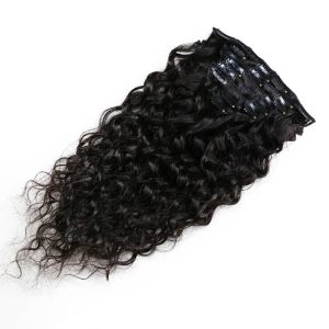 Alternative view of Curly Brazilian Natural Color Clips in Hair Extension Can Be Dyed Human Hair
