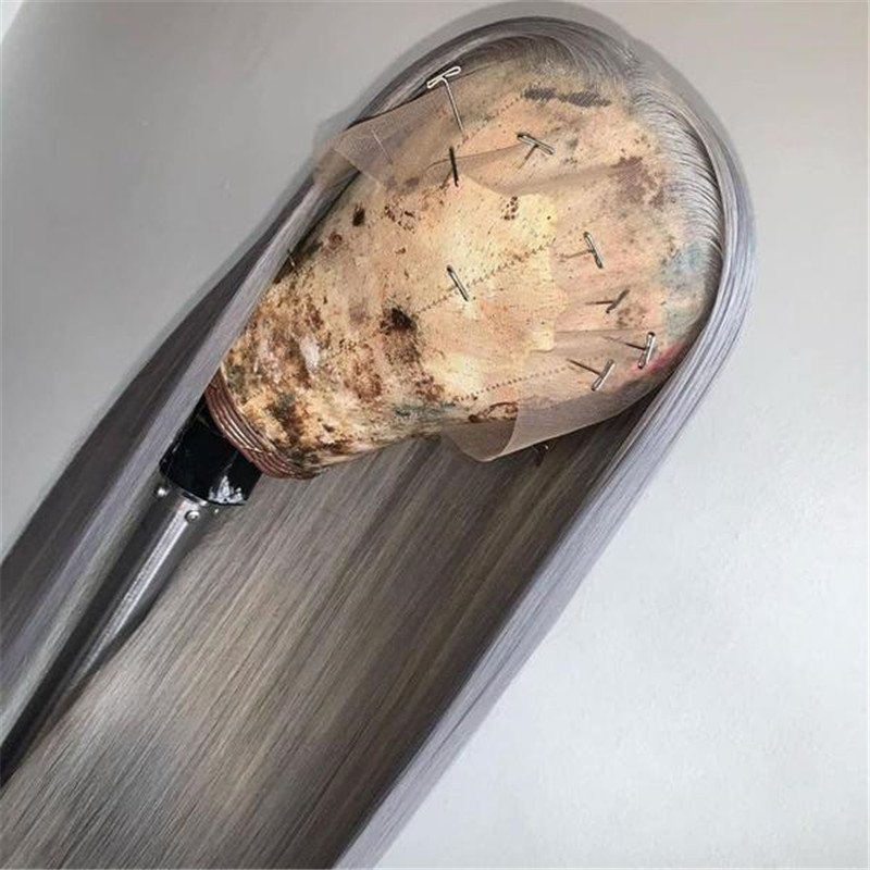 Virgin Human Hair Silver Grey Lace Front Wig Straight Style - Image 2