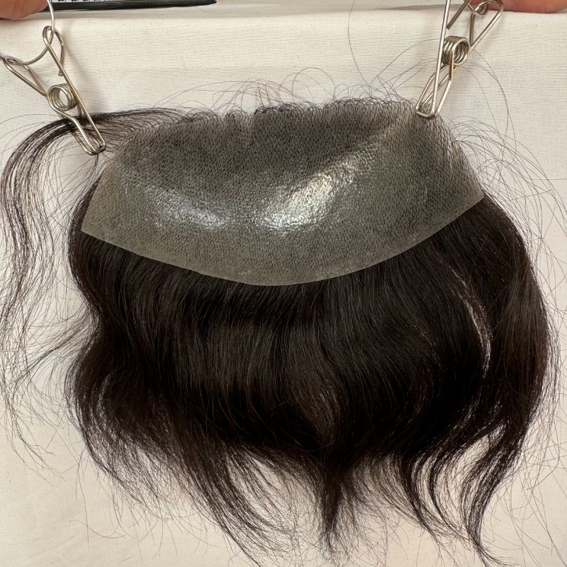 Men's V Loop Frontal Toupee PU Human Hair Hairline 100% Real Human Hair Male Replacement 1B Natural Black Hair Patch - Image 5